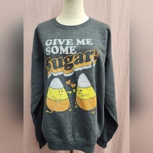 FIFTHSUN Halloween Cute Candy Corn Sugar Relax Fit Fleece Sweatshirt-Large